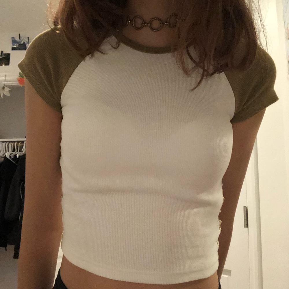 Xs green/white cropped baseball tee
